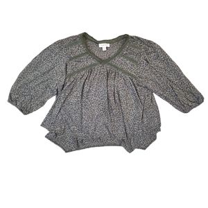 Studio by JPR Womens 3/4 Sleeve Green Animal Print‎ Handkerchief Hem Petite XL